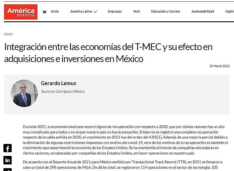 Integracin entre las economas del T-MEC y su efecto en adquisiciones e inversiones en Mxico